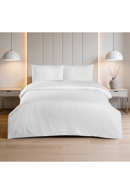 Linestyle king size 100% cotton satin (90 thread count) duvet cover set white (3 piece) 220x240/50x70 white