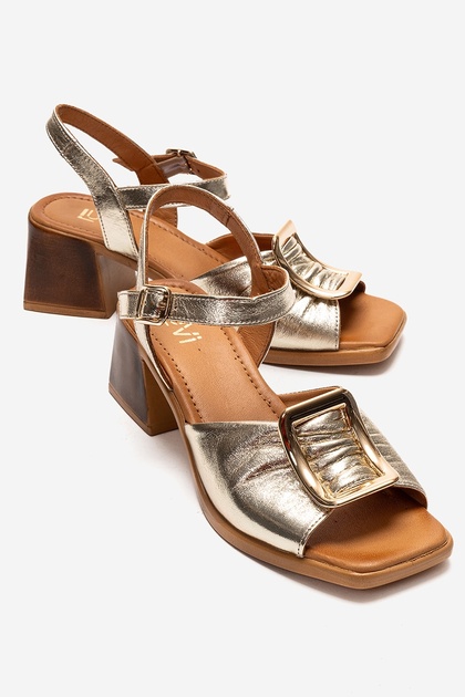 luvishoes ASHA Altın Tokalı Hakiki Deri Kadın Kalın Topuklu
