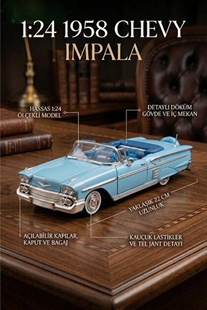 Kinsmart Çek Bırak 1967 Chevrolet Impala ( Siyah ) 1:36 Oyuncak