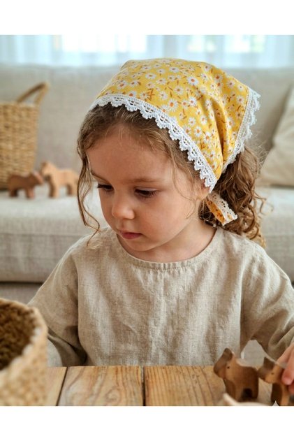 Daisy Patterned Lace Detailed Tie-Up Children's Bandana – Daily Use Hair Bandana