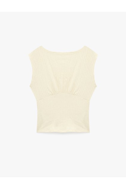 Cotton Sleeveless Slim Fit Boat Neck Waist Accent T-Shirt