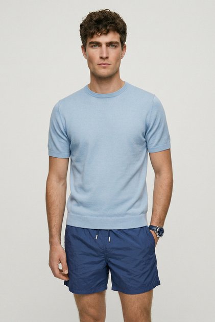 Clermont Blue 100% Cotton Crew Neck Knitwear T-Shirt