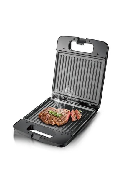 1400W Electric Sandwich Maker & Grill with Non-Stick Floating Plates and Cool Touch Handle, Black