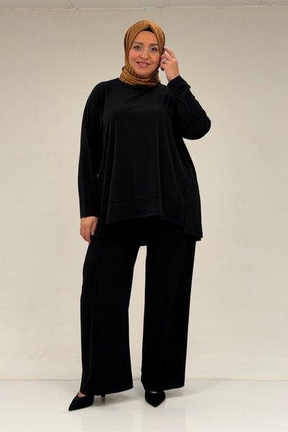 67033 Plus Size Skirt and Sandy Pants Set - Black