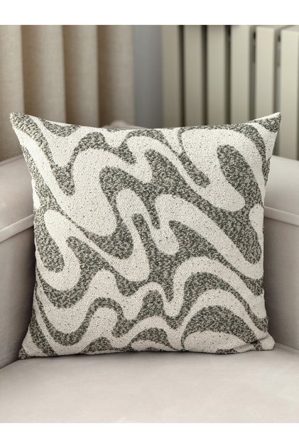 Flow Wave Patterned Green Single Throw Pillow Cover (45 X 45 cm)