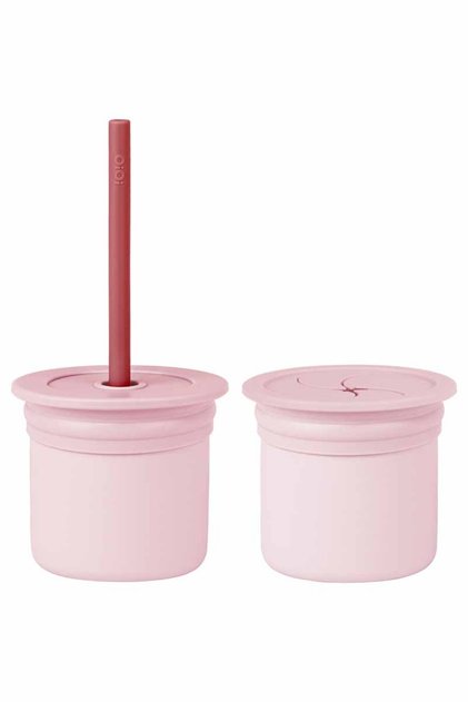 Hamhüp Snack Container and Glass with Straw Pinky Pink/Velvet Rose