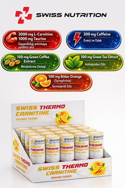Swiss Nutrition Swiss L Karnitin Thermo Shot 20x25 ml Portakal Aromal | 1  Servis 3000 mg L-Carnitine