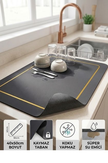 Süper Emici Sihirli Bulaşık Matı Tezgah Üstü Kurutma Matı Katlanabilir 40x50cm
