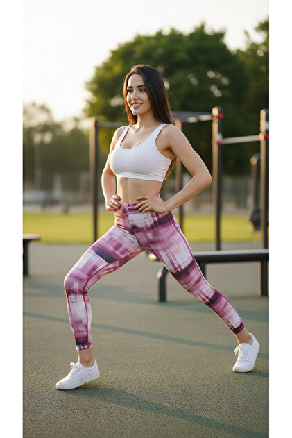 Women's Colorful Stripe Patterned High Waist Gathering Sports Leggings Yoga Pilates Fitness Leggings