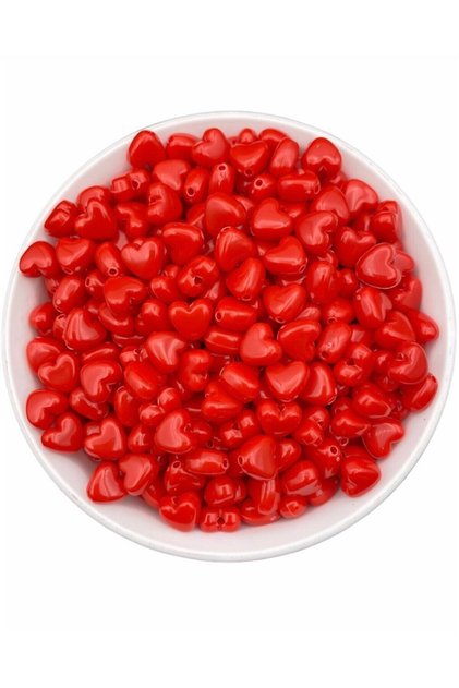 10mm Kırmızı Renk Kalp Model Plastik Boncuk,hobi Takı Yapım Boncuğu (25gr,~60 Adet)