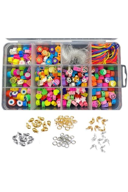 Boxed Polymer Clay Fimo Figure Beads and Metal Closure Set, 150 Pieces Fimo Jewelry Beads