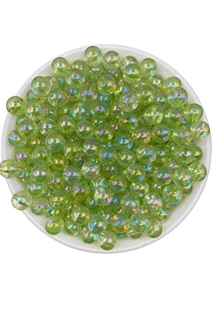 10mm Green Color Janjanli Ball Acrylic Beads, Jewelry, Bag Making Beads (50gr,~80 Pieces)