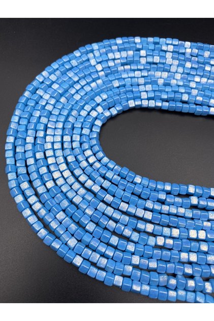 6mm Cube Model Fimo, Blue Color Gilded, Pearlescent, Glitter Fimo Bead String, Polymer Clay 40cm String