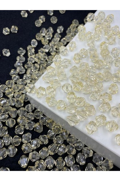 10mm Cream Color Pyramid Model Acrylic Beads, Jewelry, Bag Making Beads (100gr,~260 Pieces)