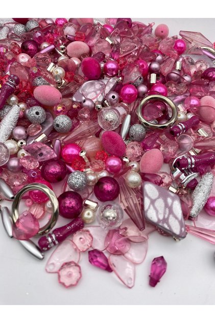 Pink and Fuchsia Color Mixed Glitter Plastic Beads for Bracelet, Necklace, Keychain Making (250 grams)