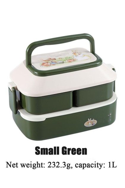 Children's Double-Layered Rabbit Lunch Box, Lattice Design with Hidden Handle
