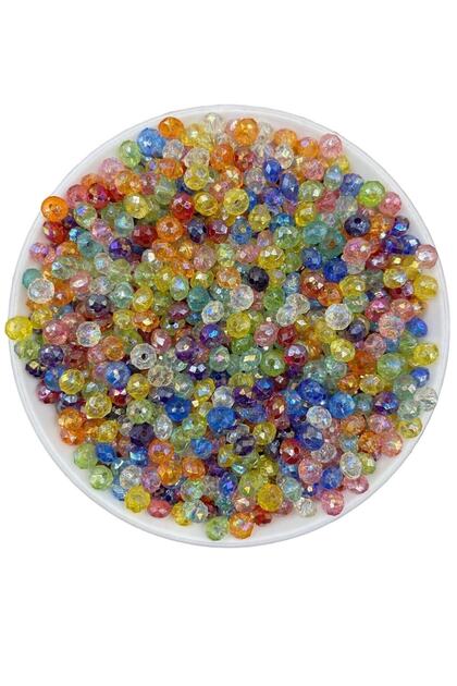 Mixed Color Oblate 6mm Acrylic Beads with Janjan, Bright Jewelry Making Hobby Beads (25gr,~250 Pieces)