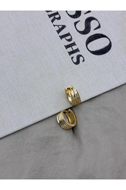 Gold Color Basic Striped Thick Hoop Model Earrings Cm10