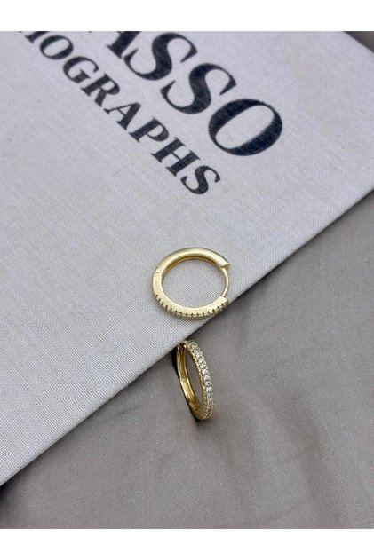 Gold Color Full Row Zircon Stone Detailed Hoop Earrings Cm165