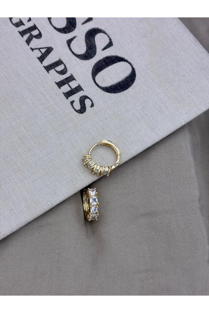 Gold Color Four Baguette Zircon Stone Hoop Earrings Cm202