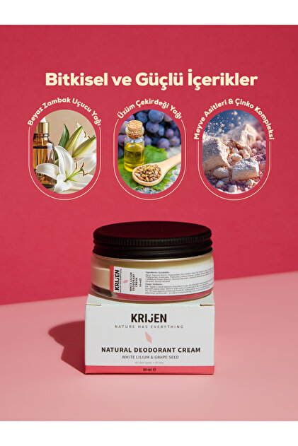 Krijen Doğal Deodorant - Beyaz Zambak & Üzüm Çekirdeği Krem