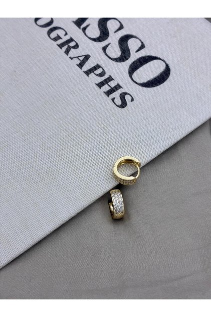 Gold Renk Üç Sıralı Zirkon Taşlı Kalın Halka Küpe CM211