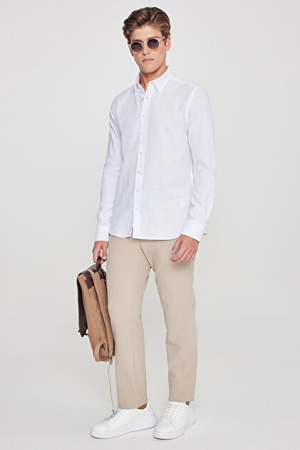 ちーず様 AC&Co / Altınyıldız Classics Erkek Beyaz %100 Pamuk Slim Fit Dar