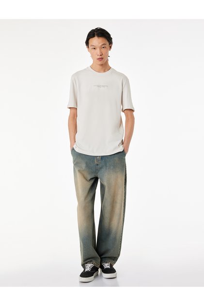 Regular Fit Crew Neck Short Sleeve Cotton T-Shirt with Back Print