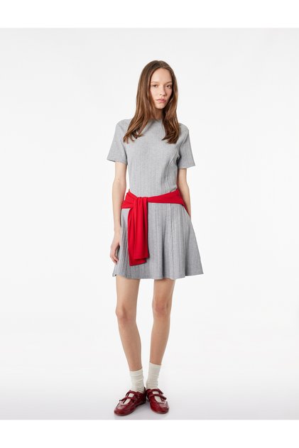 Short Sleeve Crew Neck Mini Flared Dress