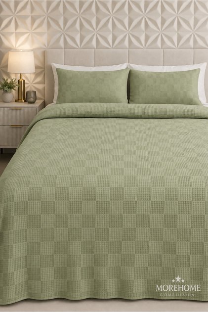 Tek Kişilik % 100 Pamuklu Pike Dama Desenli 175x240 Yeşil