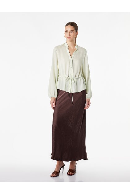 Hakim Collar Long Balloon Sleeve Chiffon Shirt with Tie at the Waist