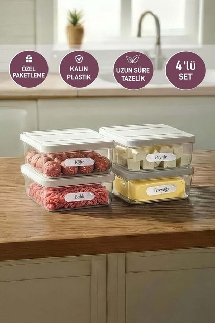 4 Adet 0.5 Lt. Nora Organizer Buzdolabı Buzluk Düzenleyici Saklama Kabı