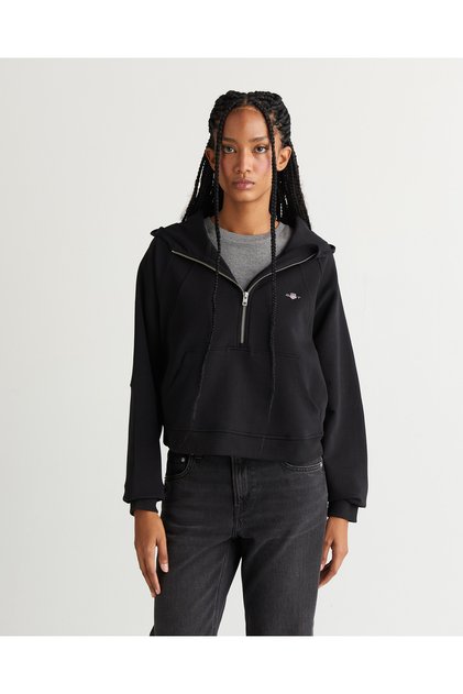 Kadın Siyah Regular Fit Kapüşonlu Sweatshirt