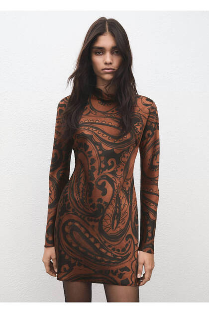 Paisley desenli saten elbise