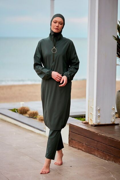 Parachute Fabric Khaki Full Covered Hijab Swimsuit M2406