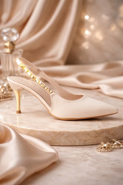 Vi̇vara Chain Detailed Pointed Toe Open Back Women's Heeled Shoes