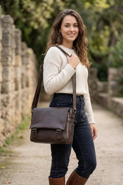 Gk45 Washed Leather Women's Crossbody Bag, Very Suitable for Daily Use, Soft, Functional, Brown