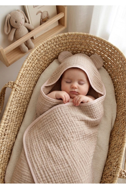 Sand Beige 100% Cotton Organic 4 Layer Multi Muslin Baby - Child Towel / Bathrobe / Sea