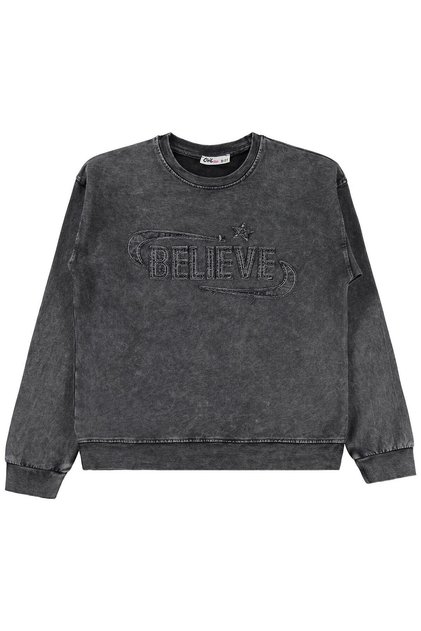Believe Embroidered Sweatshirt for Ages 10-13 - Gray
