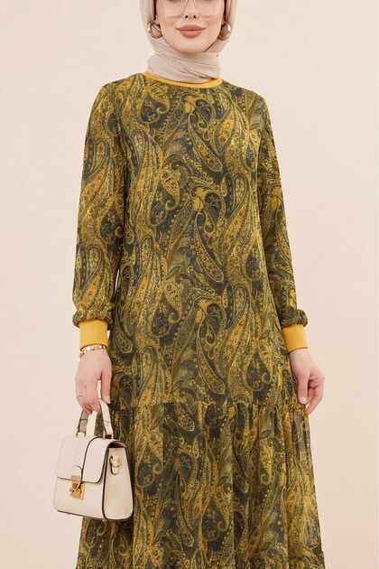Modamorfo Ethnic Pattern Skirt with Segmented Lining Chiffon Dress