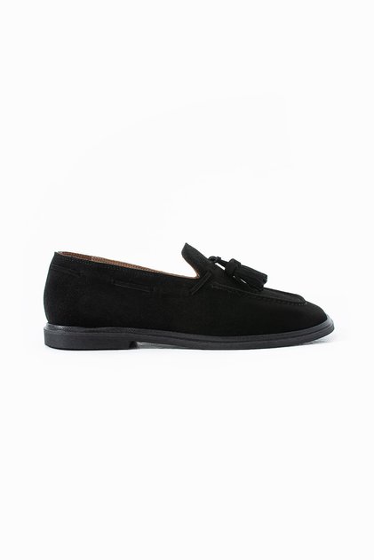 Velina Women's Tassel Detailed Genuine Leather Loafer Black Suede