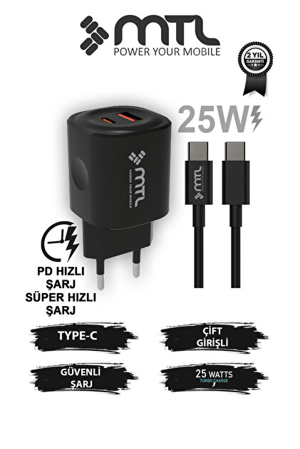 MTL 67W Turbo Şarj Saniyeli USB Adaptör + USB Type-C Kablo Hızlı