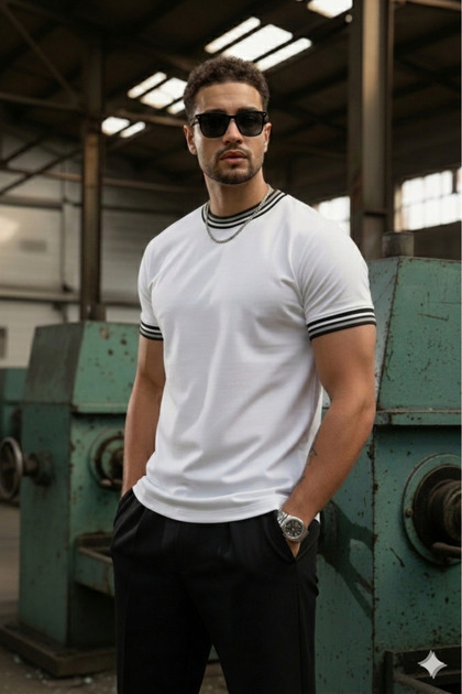 Men's Rib Knit Detailed Crew Neck Jersey T-Shirt