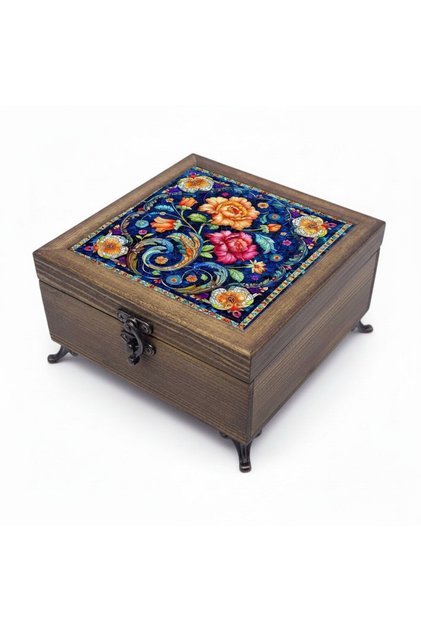 Wooden Jewelry and Key Storage Boxes, Ceramic Tile and Velvet Lining with 50 Different Pattern Options