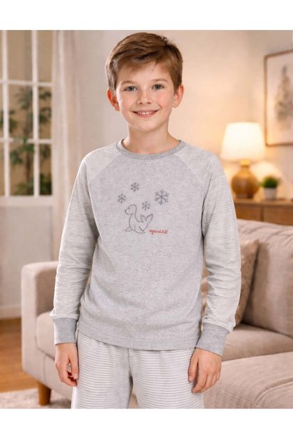 Gray Star Çocuk Gri Çizgili Pijama Takımı