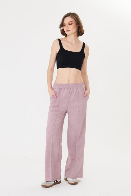 Women's Wide-Leg Comfortable Trousers with Front Ribbed Pockets