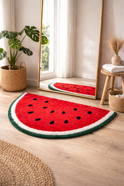 MKHOMETEKS 50x70 cm Karpuz Desenli Peluş Paspas – Yumuşak Kaymaz Taban