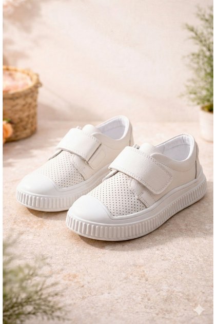 Unisex White Velcro Children's Sports Shoes Breathable Lightweight Orthopedic Non-Slip Sole Daily Sneakers