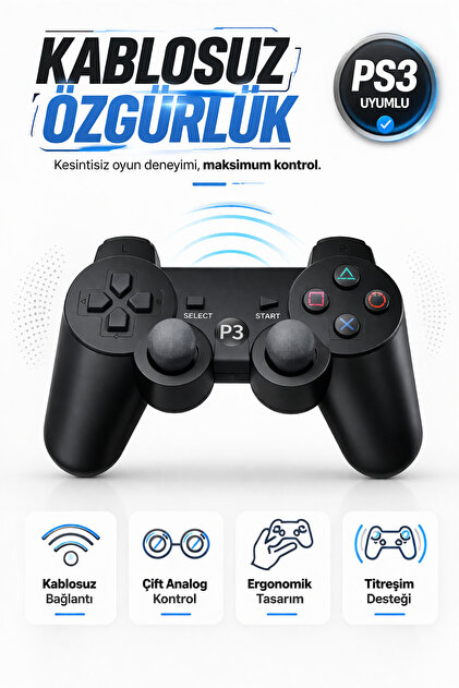 Maybax Ps3 Kablosuz Analog Oyun Kolu Oyuncu Konsolu Dualshock