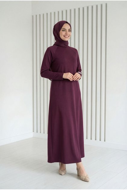 Amine Sleeve Label Detailed Dress-Eu2400 Plum